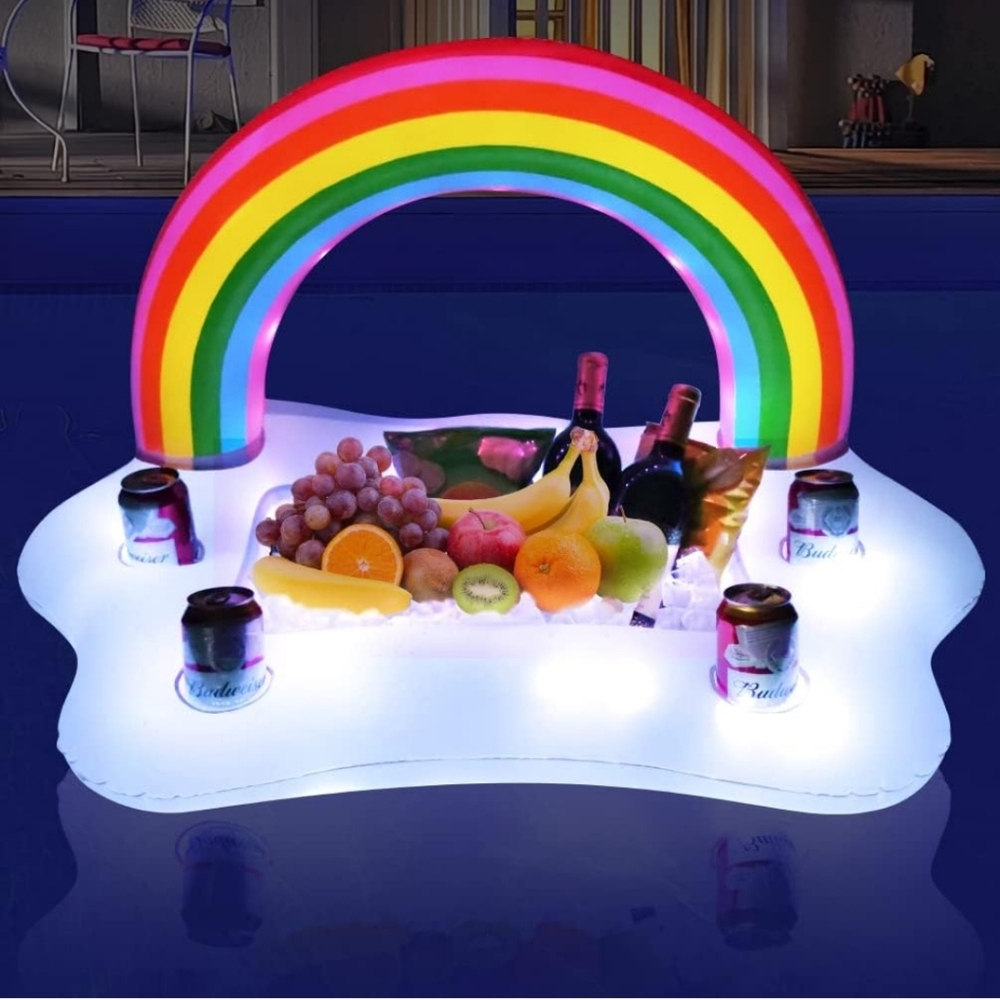 *BRAND NEW* FirstE Inflatable Rainbow Cloud Pool Drink Holder with Solar Lights